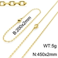 Set de joyería de acero inoxidable dorado con collar y pulsera de 2mm y estilo minimalista - 2mm de Ancho / Pulsera de 20cm / Dorado