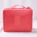 Portable coral pink travel makeup bag with top handle and multi-layer storage - Watermelon red