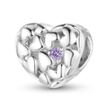 S925 sterling silver heart bead with purple zircon inlay and embossed heart patterns - Heart Style with Purple Zirconia (PC1698) / 925 Sterling Silver