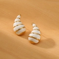 Elegant white water drop earrings with gold stripes in polished stainless steel for women - White Gold Striped (NMSE-D721-1)