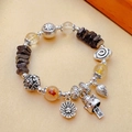 Ethnic agate beaded bracelet with silver lotus pendant and lucky charm engraving - Style B: Coconut Shell Three Pendants Bracelet