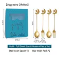 4-piece golden Eid Mubarak stainless steel spoon and fork set with themed gift box - All Steel Gold Moon Star 4pcs Set Blue Box