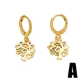 Golden Tree of Life drop earrings with multi-color zircon stones on white background - Style A-Tree of Life/Colorful Zirconia