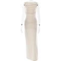 Elegante abito lungo beige senza maniche con corpino arricciato e dettaglio a incrocio - S / Bianco Sporco