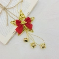 Exquisite golden star Christmas ornament with red bow and small bells for tree decoration - Star Style / Gold