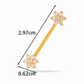 Golden titanium alloy barbell with zircon flower ends for body piercing 2.97cm - Simple Flower (T2548-7#) / Gold