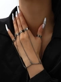 Gothic-Punk Finger-Armband-Ring-Set aus schwarzem Metall mit einzigartigem Kettendesign - Gunmetal Schwarz Fünf-Ring-Stil (S1111 Gunmetal Black)