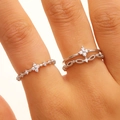 Minimalist silver double-layer multi-layer ring with sparkling clover crystals for women - Silver 2-Piece Ring Set (14)