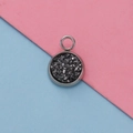 Macro shot of 12mm silver stainless steel round pendant with dark textured crystal inlay - Black Textured Druzy Style (6)