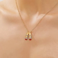 Elegant gold ballet slippers necklace with red accents and sparkling crystals for women - Gold (Red Toe)