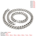Silver 11mm Cuban link chain necklace and bracelet set with size weight chart - Bracelet / 11mm / Steel