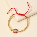 Adjustable red braided bracelet with gold beads and a colorful zircon sun flower pendant - Cb0208cx Copper Bead Red String