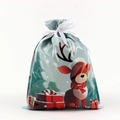 Christmas drawstring gift bag with reindeer and snowflake prints in teal and red - Reindeer / 24x32cm