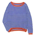 Pull rayé en bleu et blanc avec finitions orange vif et manches longues élégantes - S / Bleu