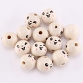 20mm natural wood beads with winking face expression and threading hole for DIY jewelry - Playful