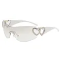Y2K style white frame sunglasses with silver double heart metal details and clear lenses - White Frame Light Silver