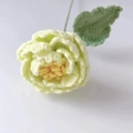 Handmade crocheted pale yellow-green peony flower with yellow stamen and green leaf - Small Peony Yellow / Single Stem Finished