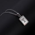 Square shell pendant necklace with metal letter T in polished stainless steel - Silver Letter T
