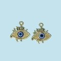 Golden Evil Eye charms with blue concentric eye pattern for DIY jewelry making - Gold Eyelashes Blue Eye Pendant