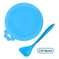 Universal silicone pet food can lid and spoon set in sky blue with paw handle - Sky Blue Can Lid + Spoon