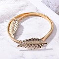 Ceinture élastique en métal doré pour femme avec boucle décorative en forme de feuille - Feuilles doubles / Doré