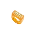 Titanium resin ring with orange marble effect and golden rectangular metal detail - Gold Coffee