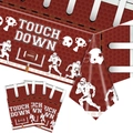 Detail der Einweg-Football-Tischdecke mit Touchdown-Thema und Helm-Motiv-Drucken - Tischdecke / Braun