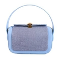 Chic light blue top handle handbag with textured woven flap and golden buckle - Blue