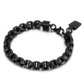 Men's black titanium steel bracelet with textured square links and a minimalist logo tag - Style C Textured Spiral Chain (KB138831-KFC)