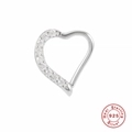 S925 sterling silver heart-shaped earring featuring micro-pave crystals and a minimal design - Platinum Plated Single Piece Left Side Inlaid
