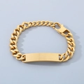 Pulsera cubana de acero inoxidable dorado con placa ID cepillada para grabación - Estilo A (10mm) / Oro Cepillado