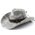 Cappello da cowboy western con motivo a serpente bianco e nero e fibbia a testa di toro - M (56-58cm) / Bianco