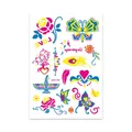 Waterproof temporary tattoo sheet with colorful butterfly, flower and peacock feather designs - Fluorescent CSYG-009