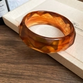Irregular amber wide resin bangle with multi-faceted cut and tortoiseshell texture - 68# Bracelet-Dark Amber Faceted