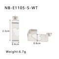 Detailed view of silver rectangular earrings with white heart shell inlay and dimensions - Silver with White Heart (NB-E1105-S-WT) / 18K Gold