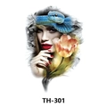 Waterproof temporary tattoo sticker TH-301 featuring a blue snake and pink tulip design - Th-301 / 210*148mm