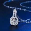 Halo design round moissanite pendant necklace with micro-pave setting on blue background - White (Necklace + Pendant)