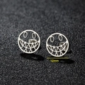 Minimalist 12mm silver stainless steel punk skull face stud earrings for daily wear - 435 Steel (Smiley Face)