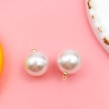 White round pearl charm with golden metal hanging loop for DIY jewelry making - 14mm KC Gold Round