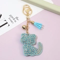 Light blue crystal cat keychain with gold tassel and bell charms for bags - Lake Blue