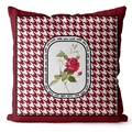 Federa quadrata bordeaux con trama geometrica, stampa di rose e scritta Luck with you decor - 45*45cm (Senza Inserto) / Rosa Pied de Poule Rosso (CRD61-2)
