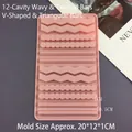 Pink silicone mold with 12 slots for wave and spiral textures, 20x12x1cm for baking - 12-Cavity Wave Twist V-Shape Triangle Mixed Mold