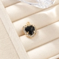 Elegant gold-plated heart pendant with black center stone and sparkling diamond accents - Black Pendant