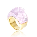 Chunky gold titanium steel ring with a large faceted translucent pink crystal stone - Pink (KR31892-K)
