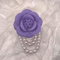 Elegant purple camellia fabric brooch with dangling white pearl tassels for women - With Pearl Tassel / Lavender