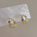Elegant gold flower and butterfly stud earrings with colorful enamel and white zircons - Enamel Flower Butterfly Zircon