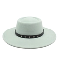 Detail of mint green wool felt hat with black leather strap and silver star rivets - M (56-58cm) / Mint Green