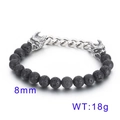 Mens dragon head beaded bracelet with black lava stone, silver cuban chain, 8mm width - Black Lava Stone with Silver Dragon Head Accessory (KB70573-BD)