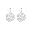 Macro shot of silver hollow-out vintage baroque earrings with intricate metal filigree - Silver