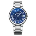 Classic silver stainless steel men's watch featuring a sunray blue dial and Roman numerals - Silver Case Dark Blue Dial Men